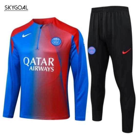 Survetement Psg 2025/26 Bule With Red Half Zipper - Enfants