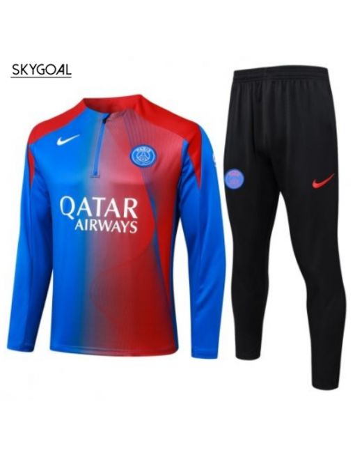 Survetement Psg 2025/26 Bule With Red Half Zipper - Enfants