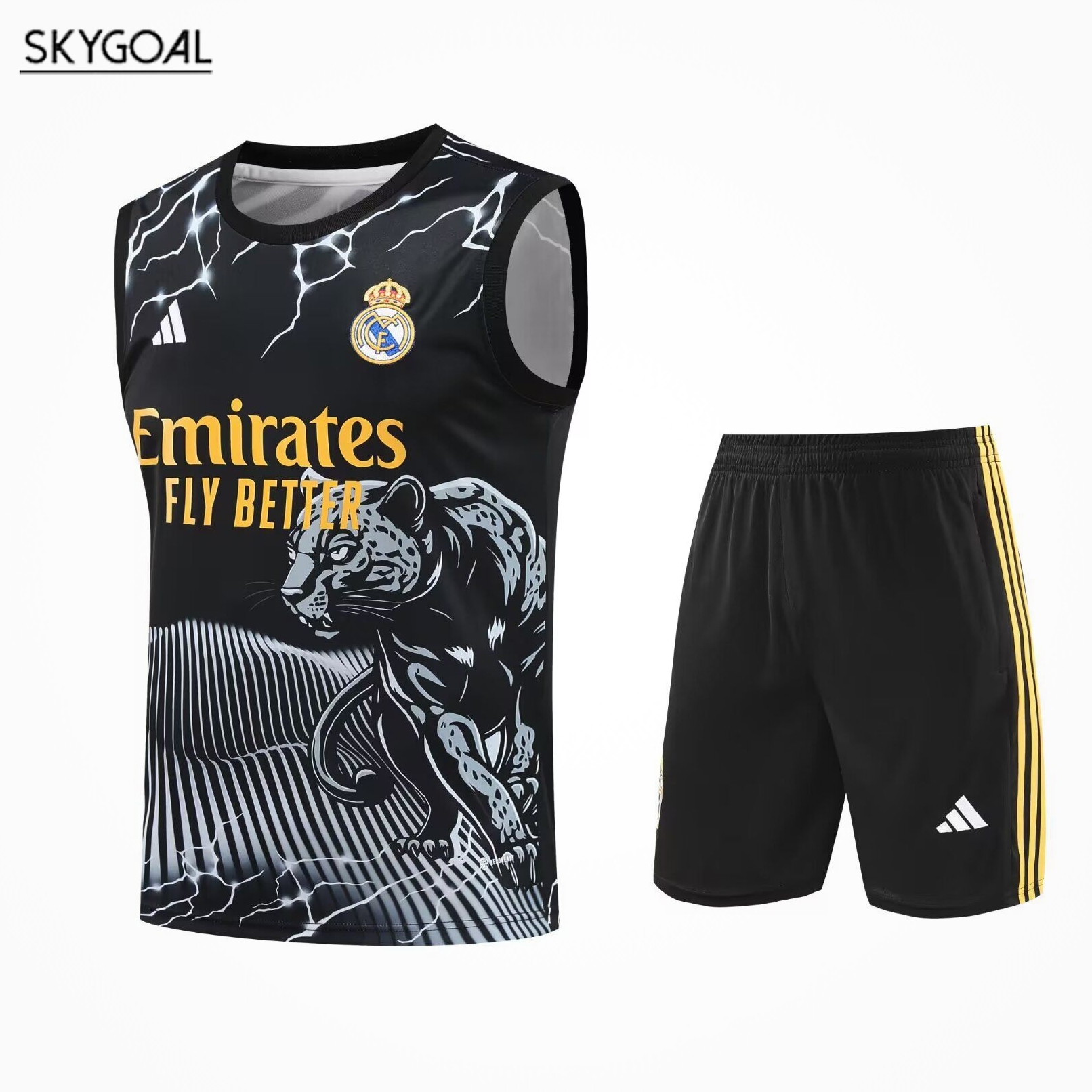 Conjunto De Maillot Del Real Madrid 25/26 Negro Con Leopardo Gris