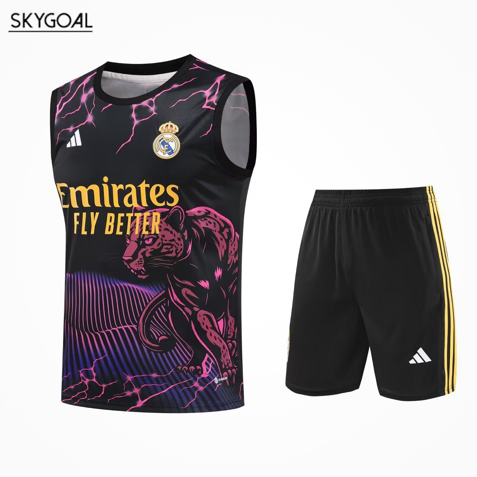 Conjunto De Maillot Del Real Madrid 25/26 Negro Con Leopardo Morado