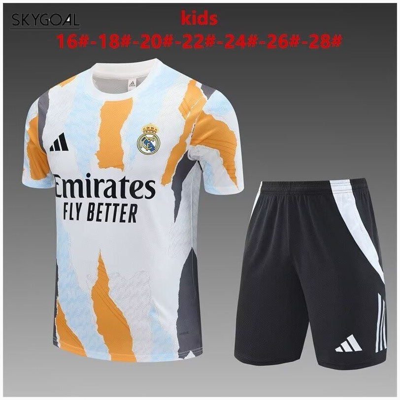 Kit Entrenamiento Real Madrid 2024/25 Blanco Con Amarillo-enfants