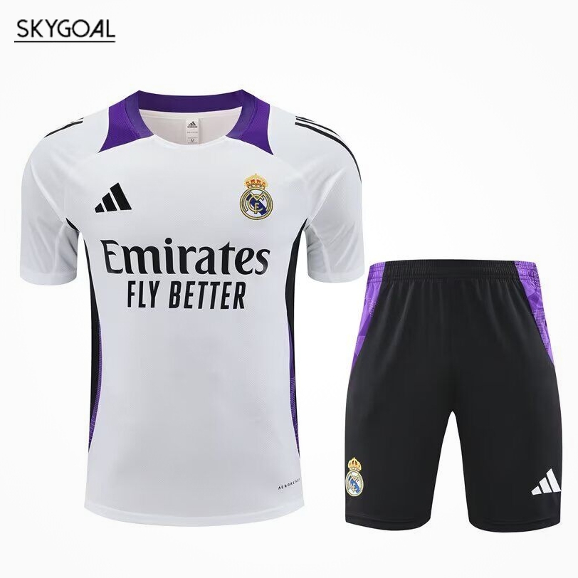 Kit Entrenamiento Real Madrid 2024/25 Blanco Con Morado Y Negro