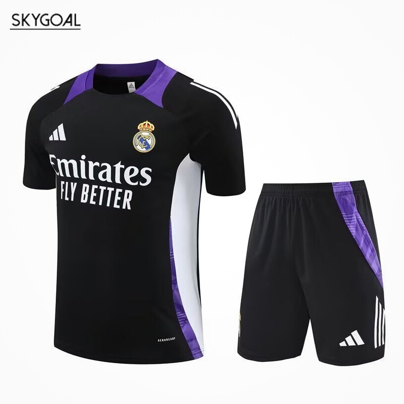 Kit Entrenamiento Real Madrid 2024/25 Negro Con Blanco Y Morado