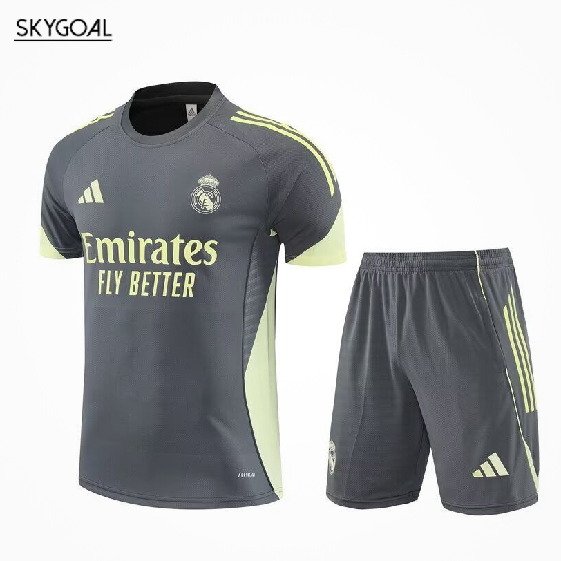 Kit Entrenamiento Real Madrid 2025/26 Gris Oscuro Con Verde