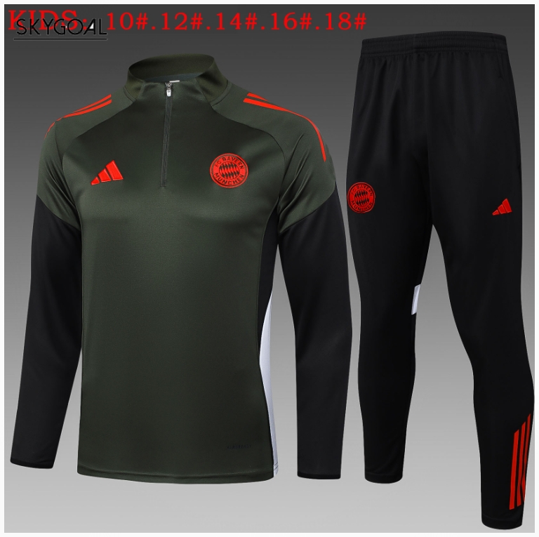 Survetement Bayern Munich 2025/26 Dark Green Half Zipper - Enfants