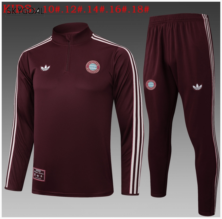 Survetement Bayern Munich 2025/26 Dark Red Half Zipper - Enfants