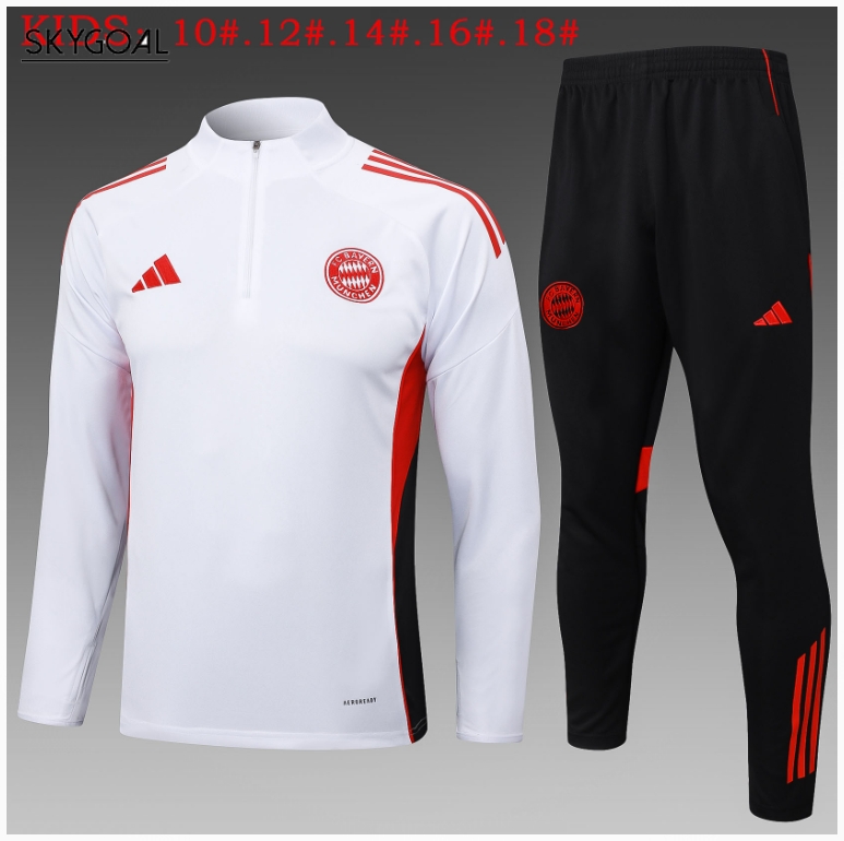 Survetement Bayern Munich 2025/26 White Half Zipper - Enfants