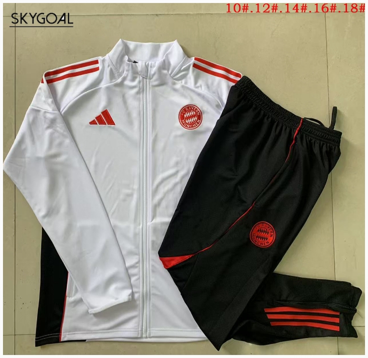 Survetement Bayern Munich 2025/26 White Long Zipper - Enfants