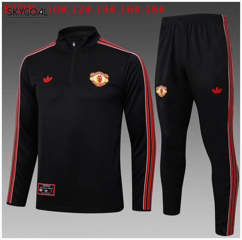 Survetement Manchester United 2025/26 Black Half Zipper - Enfants