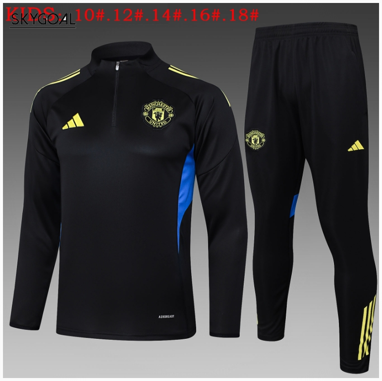 Survetement Manchester United 2025/26 Black With Yellow Half Zipper - Enfants