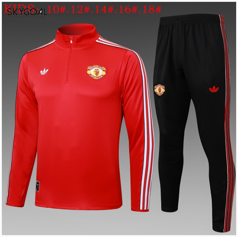 Survetement Manchester United 2025/26 Red Half Zipper - Enfants