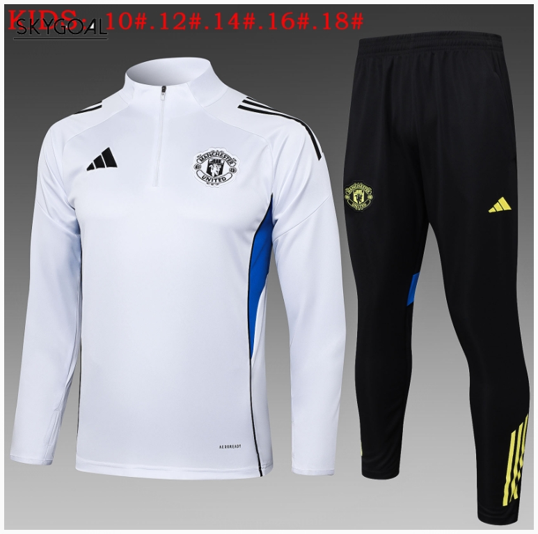 Survetement Manchester United 2025/26 White Half Zipper - Enfants
