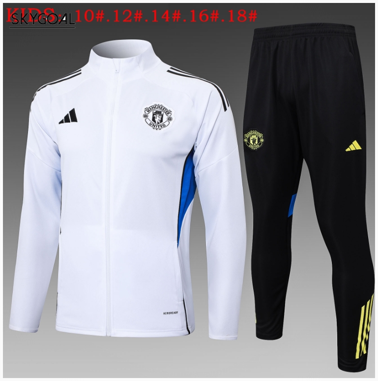 Survetement Manchester United 2025/26 White Long Zipper - Enfants