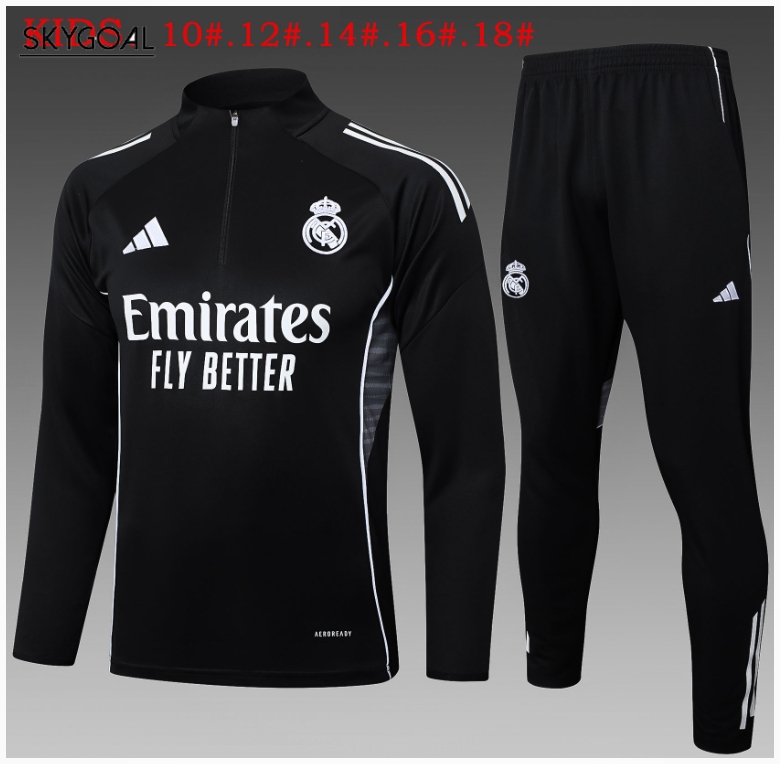 Survetement Real Madrid 2025/26 Black Half Zipper - Enfants