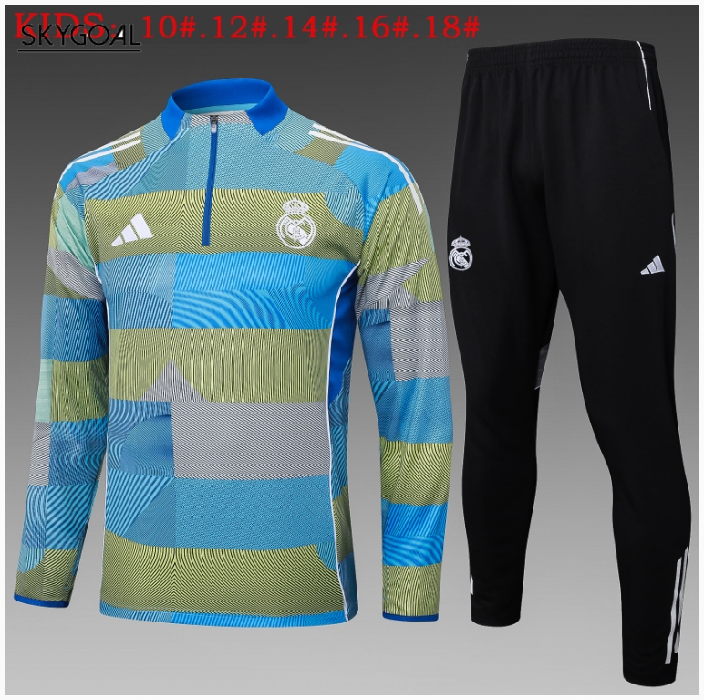 Survetement Real Madrid 2025/26 Bule With Green Half Zipper - Enfants