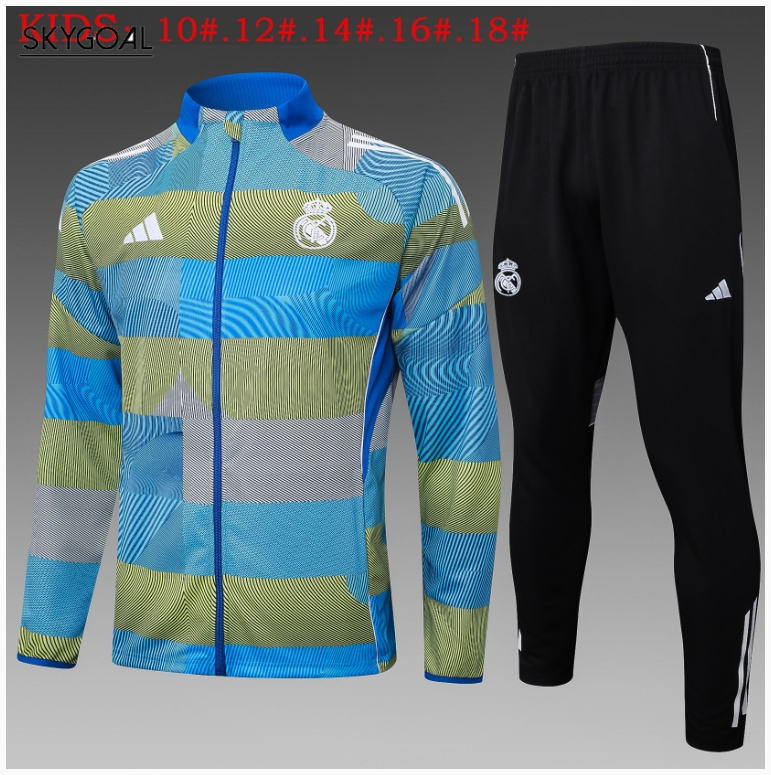 Survetement Real Madrid 2025/26 Bule With Green Long Zipper - Enfants