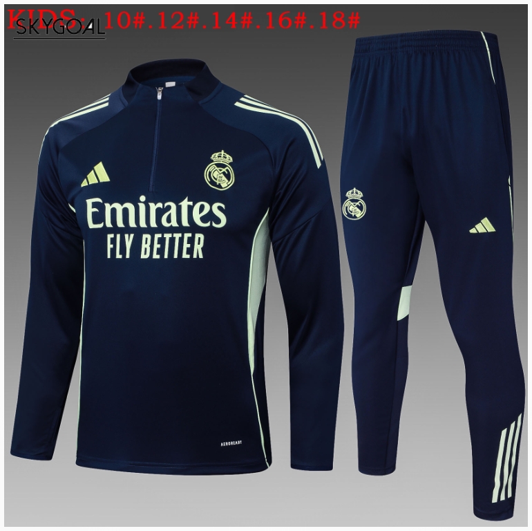 Survetement Real Madrid 2025/26 Dark Bule Half Zipper - Enfants