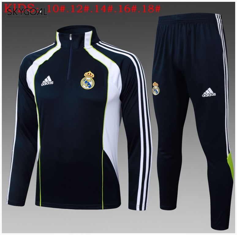 Survetement Real Madrid 2025/26 Dark Bule With White Half Zipper - Enfants