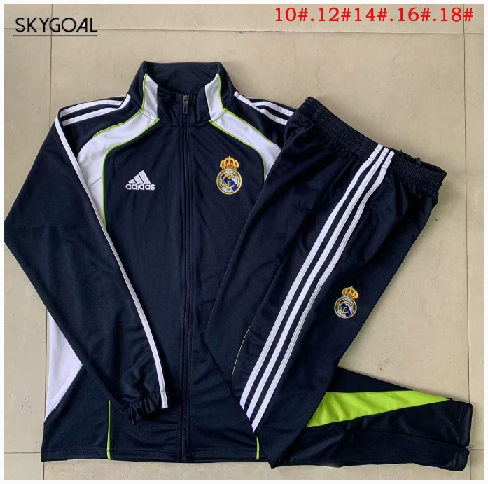 Survetement Real Madrid 2025/26 Dark Bule With White Long Zipper - Enfants