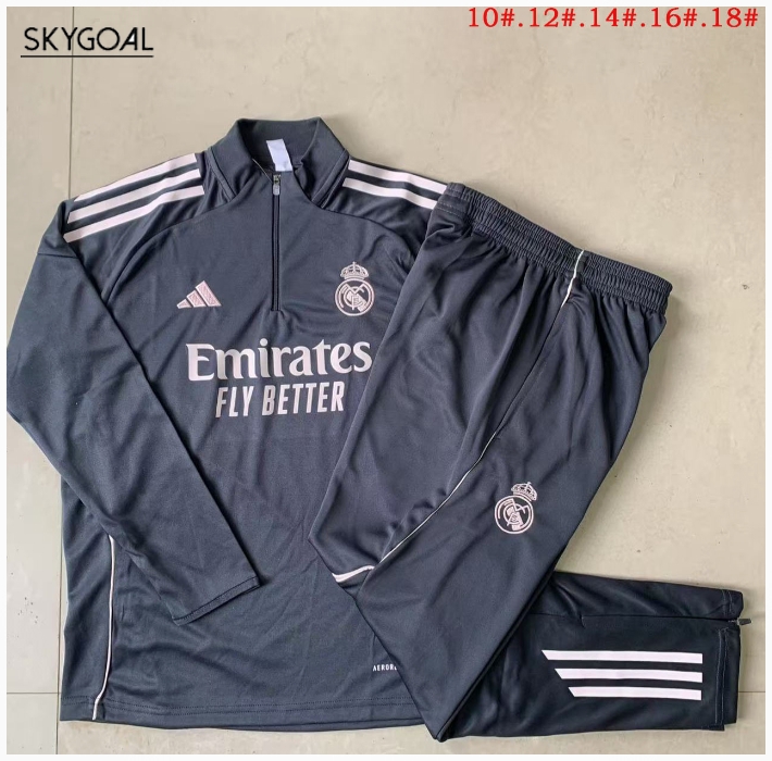 Survetement Real Madrid 2025/26 Gray Half Zipper - Enfants