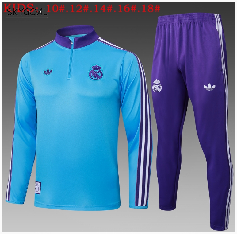 Survetement Real Madrid 2025/26 Light Bule Half Zipper - Enfants