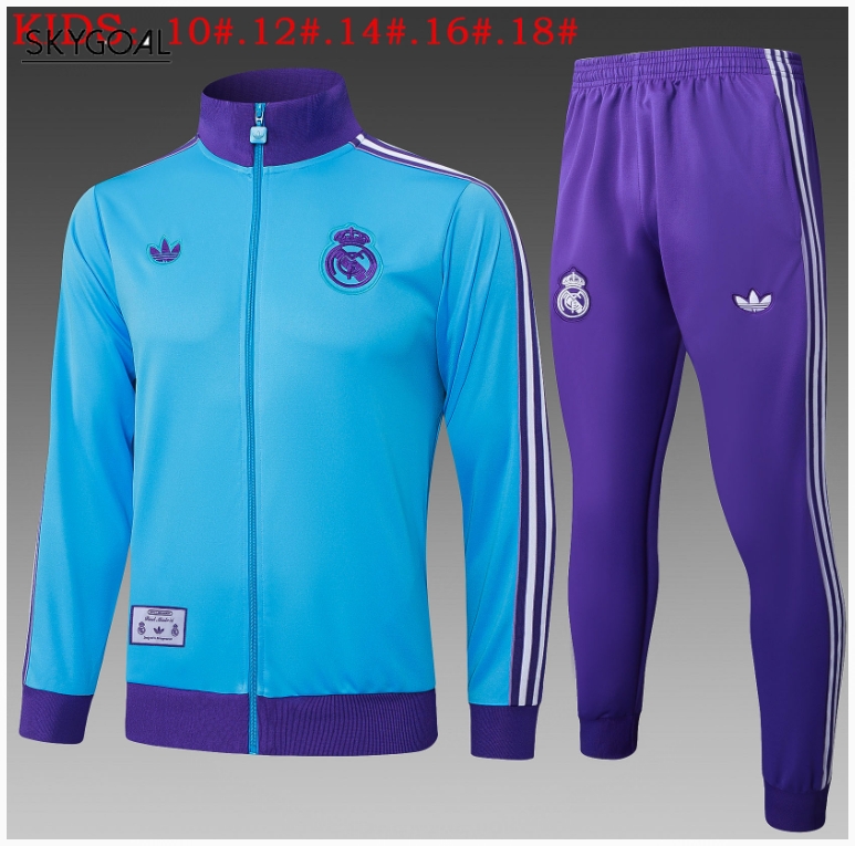 Survetement Real Madrid 2025/26 Light Bule Long Zipper - Enfants