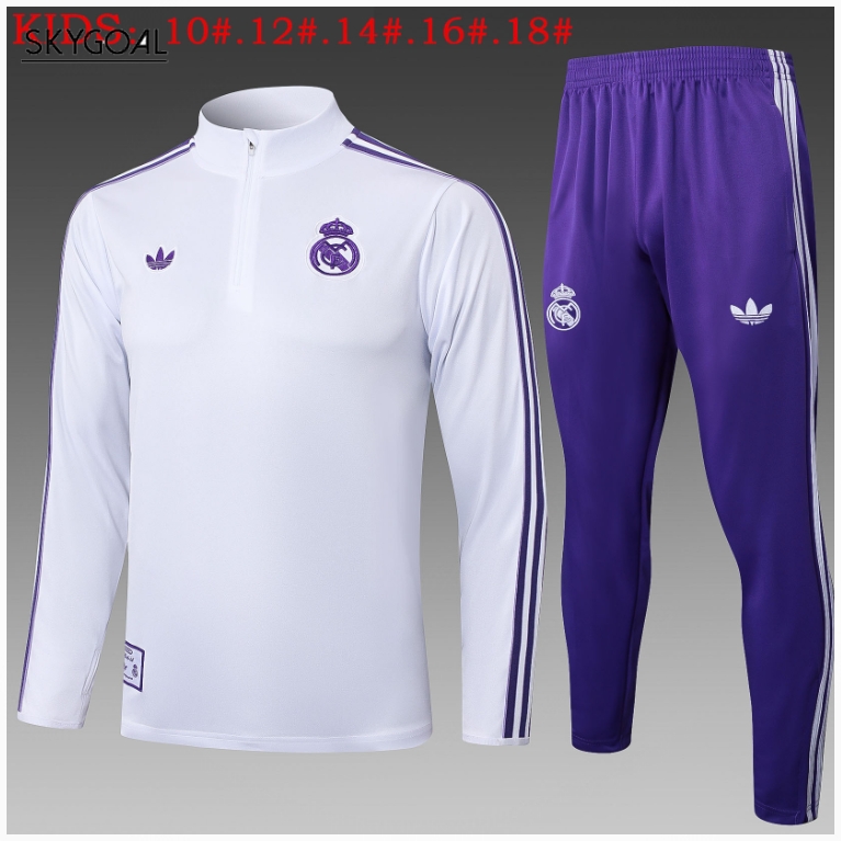 Survetement Real Madrid 2025/26 Retro White Half Zipper - Enfants