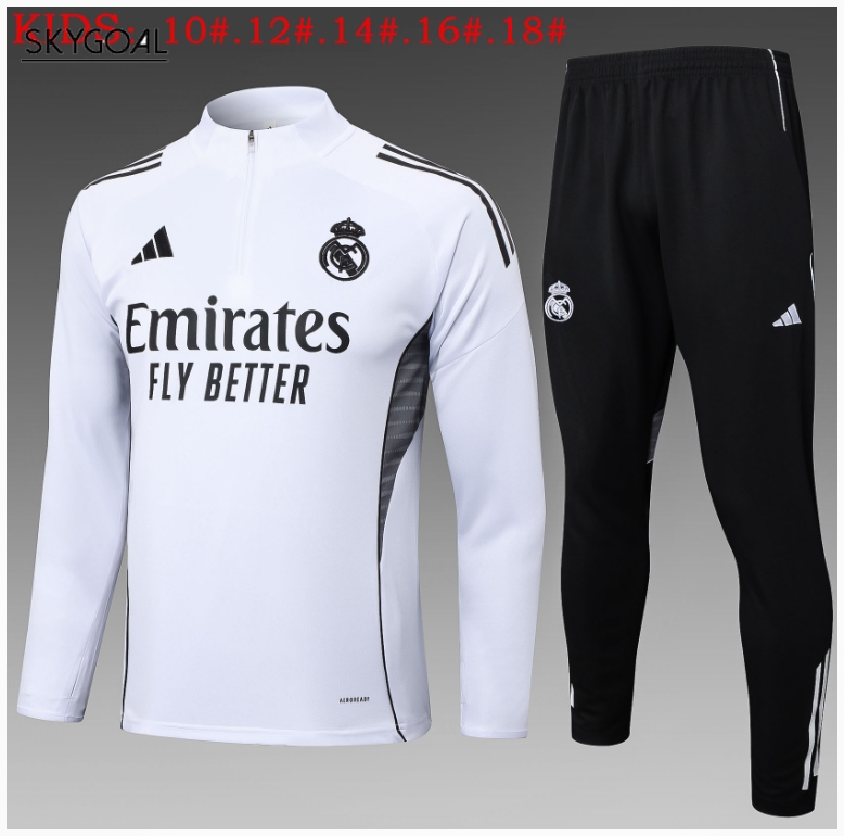 Survetement Real Madrid 2025/26 White Half Zipper - Enfants