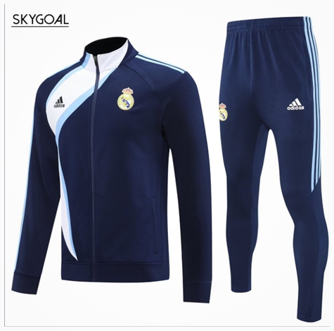 Survetement Real Madrid 2025/26- Dark Bule With White Retro Cremallera Larga