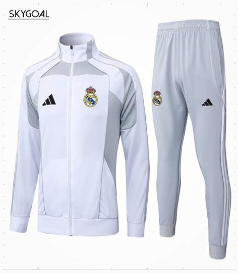 Survetement Real Madrid 2025/26-gray White Cremallera Larga