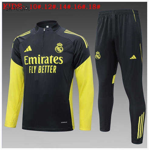 Survetement Real Madrid 2025/26 Gray With Yellow Half Zipper - Enfants