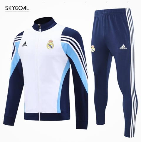 Survetement Real Madrid 2025/26- White With Dark Bule Cremallera Larga