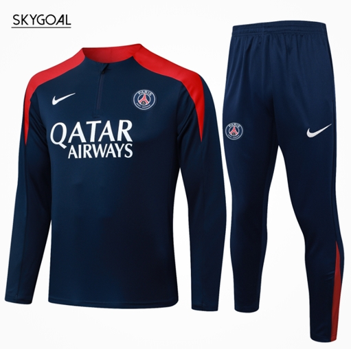 Survetement Psg 2025/26 Blue With Red Half Zipper