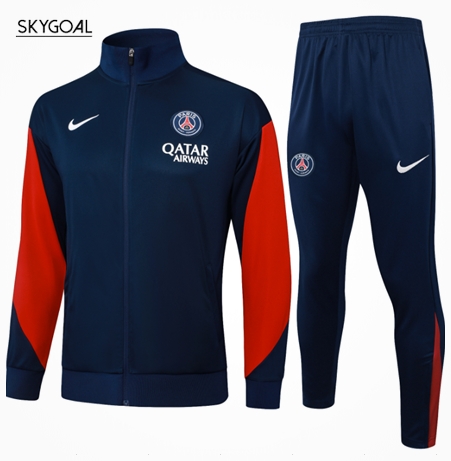 Survetement Psg 2025/26 Blue With Red Long Zipper