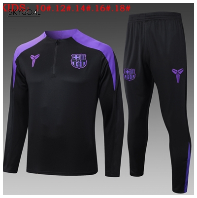 Survetement Fc Barcelona 2025/26 Black Half Zipper - Enfants