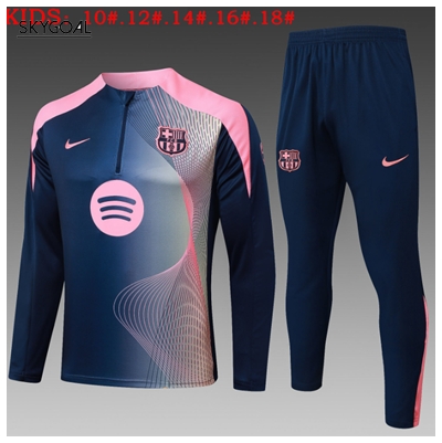Survetement Fc Barcelona 2025/26 Blue With Pink Half Zipper - Enfants