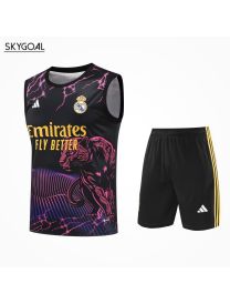 Conjunto De Maillot Del Real Madrid 25/26 Negro Con Leopardo Morado