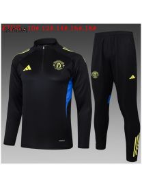 Survetement Manchester United 2025/26 Black With Yellow Half Zipper - Enfants