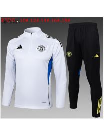 Survetement Manchester United 2025/26 White Half Zipper - Enfants