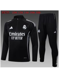Survetement Real Madrid 2025/26 Black Half Zipper - Enfants