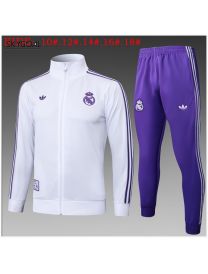 Survetement Real Madrid 2025/26 Retro White Long Zipper - Enfants