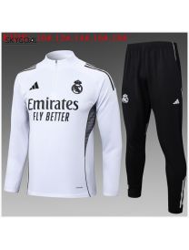 Survetement Real Madrid 2025/26 White Half Zipper - Enfants