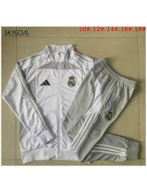 Survetement Real Madrid 2025/26 White With Gray Long Zipper - Enfants