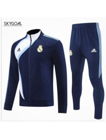 Survetement Real Madrid 2025/26- Dark Bule With White Retro Cremallera Larga