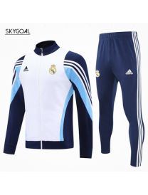 Survetement Real Madrid 2025/26- White With Dark Bule Cremallera Larga