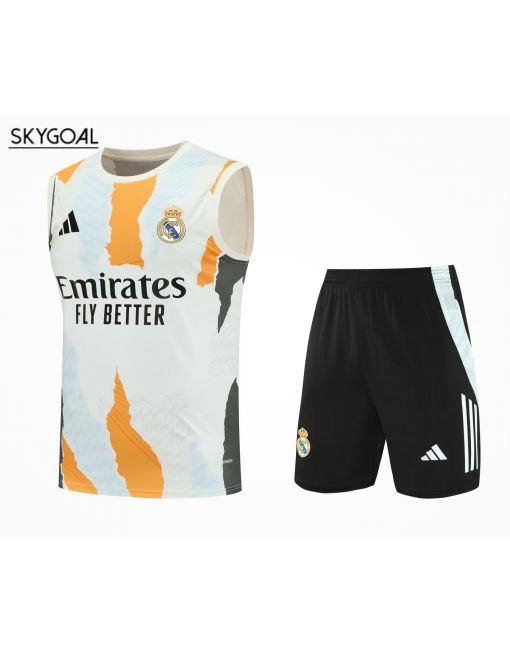 Conjunto De Maillot Del Real Madrid 25/26 Blanco Claro Con Amarillo