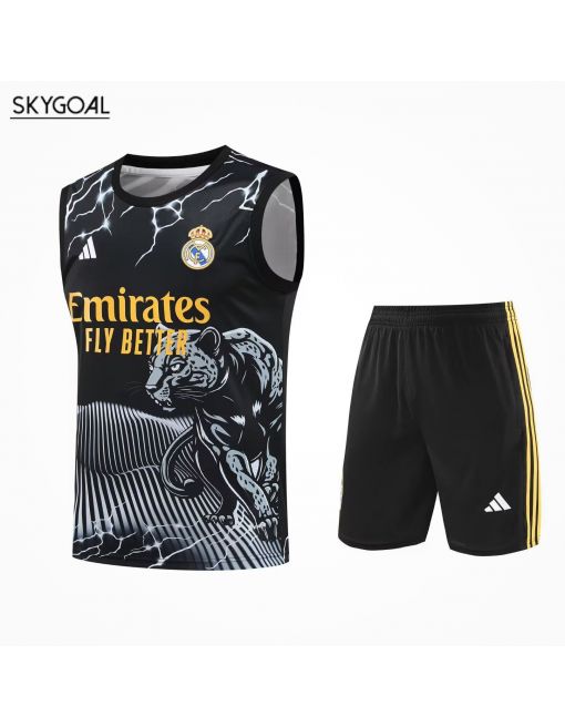 Conjunto De Maillot Del Real Madrid 25/26 Negro Con Leopardo Gris