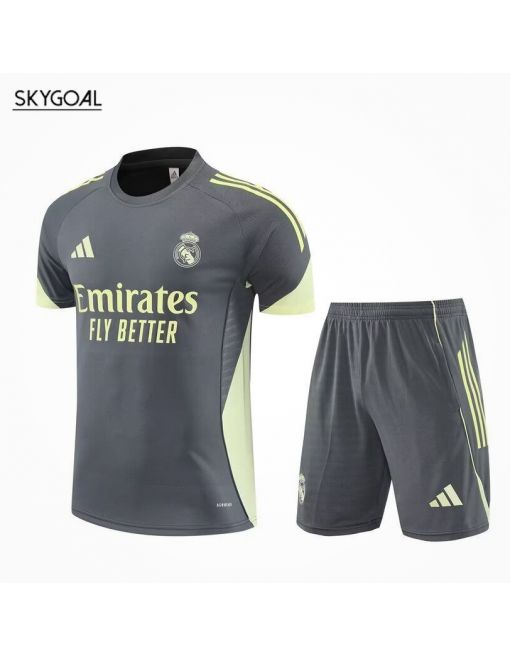 Kit Entrenamiento Real Madrid 2025/26 Gris Oscuro Con Verde