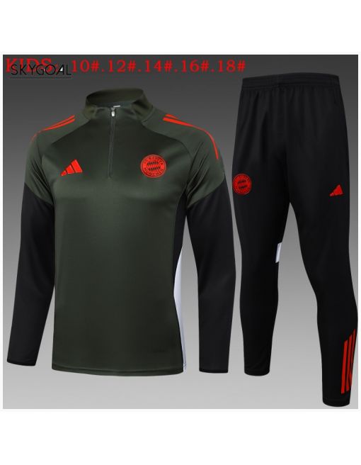 Survetement Bayern Munich 2025/26 Dark Green Half Zipper - Enfants
