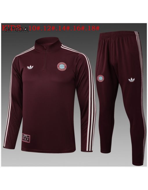 Survetement Bayern Munich 2025/26 Dark Red Half Zipper - Enfants